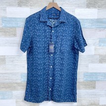 Ralph Lauren Linen Camp Collar Shirt Blue Allover Print Vacation Mens Medium - £109.16 GBP