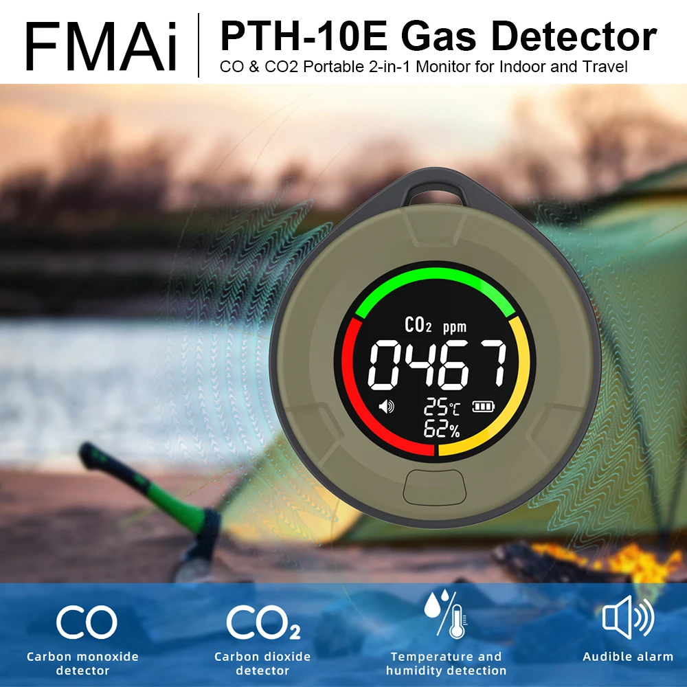 PTH-10E Mini Carbon Monoxide Detector CO CO2 Air Quality Portable Monitor HD LED - £45.58 GBP