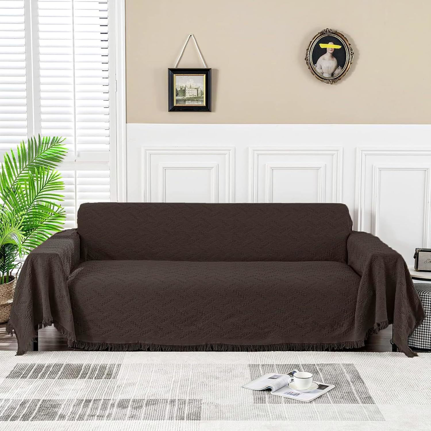 Meetsky Couch Cover: Sofa Covers For Three-Cup Couch Sectionals:, Chocol... - $44.99
