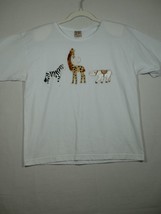Vtg Cactus California Brand  L Zebra Giraffe Elephant Monkey White T Shi... - £11.84 GBP