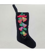 Vintage Christmas Stocking Handmade Black Velvet Beads Sequins Bells - $48.66 CAD