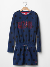 Gap Kids Girls Indigo Blue Polka Dot Tie Waist French Terry Cotton Dress XL 12 - £19.42 GBP