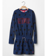 Gap Kids Girls Indigo Blue Polka Dot Tie Waist French Terry Cotton Dress... - £19.42 GBP