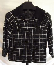 NWT Coldwater Creek Black White Plaid Soft Squares Cardigan Sweater S 3/4 sleeve - £23.45 GBP