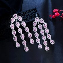 Luxury Designer Dangly Tassel Drop Pink Cubic Zirconia Crystal Long Earrings for - £20.43 GBP