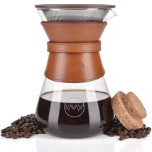 Glass Pour Over Coffee Maker Double-layer Stainless Steel Filter Cork Lid Cork L - £22.21 GBP