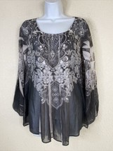 B.L.E.U. Womens Size S Sheer Blk/Wht Floral Paisley Scoop Blouse Long Sleeve - £5.56 GBP