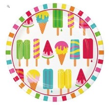 Sweet Summer Ice Cream Popsicle  8 Ct Paper 9 inch Dinner Lunch Plates - £4.29 GBP