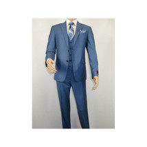 Men Suit BERLUSCONI Turkey 100% Italian Wool Super 180's 3pc Vested #Ber25 Blue image 2