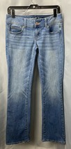 American Eagle Slim Boot Sz 4 Reg Womens Lowrise Denim Blue Jeans Light Flaw - £11.33 GBP
