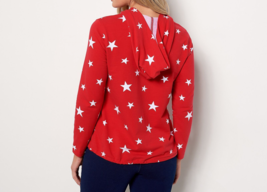 Quacker Factory French Terry Star Bright Hoodie Lipstick Red, Small - £29.40 GBP