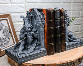 Medieval Age Gothic Sculptural The Thinker Gargoyle Bookends Figurine Se... - $42.99