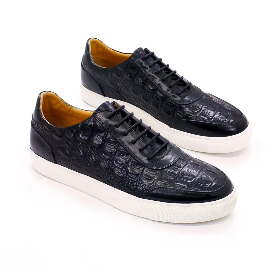 Men&#39;s Fashion Casual Leather Shoes Handmade Genuine Leather Crocodile Pa... - £110.05 GBP