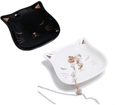 2x Cat Ceramic Dish Jewelry Tray Ring Bearer Holder Earrings Storage Key Dish - £15.81 GBP