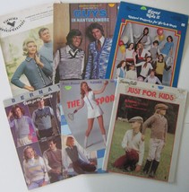 VTG Lot 7 Unisex Knitting Crochet Pattern Booklets Vests Dress Sweater Jacket - £6.73 GBP