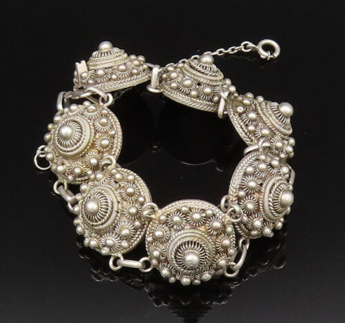 Primary image for PORTUGAL 925 Silver - Vintage 3D Beaded & Rope Twist Chain Bracelet - BT9641