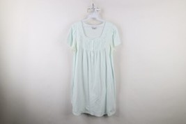 Vtg 90s Miss Elaine Womens Medium Flower Ruffled Ribbed Knit Night Gown Shirt - £31.39 GBP