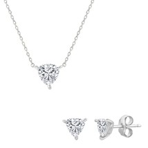 Sterling Silver, Solitaire Trillion CZ, 6mm Necklace &amp; 5mm Earrings Set - £45.07 GBP