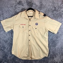 Boys Scouts of America Mens Shirt XXL Beige Patches Button Up USA Made O... - $20.81