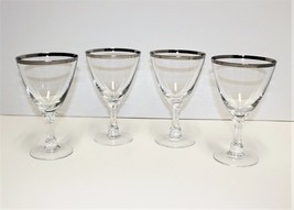 Set of 4 Fostoria Crystal Wedding Ring 6.25” Platinum Trim Water Goblets - £23.91 GBP