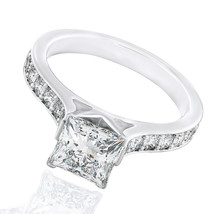 14K White Gold Plated 2.7CT Princess Simulated Diamond Solitaire Engagement Ring - £61.87 GBP