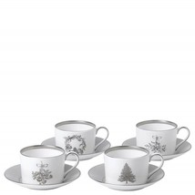 Wedgwood Christmas Winter White Tea Service For 4 Teacups &amp; Saucers 40032858 NEW - £155.00 GBP