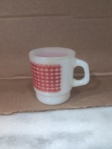 Anchor Hocking Fire King Red Gingham Plaid Stackable White Coffee Mug Cup - £5.51 GBP