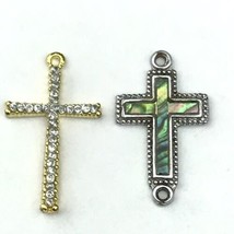 Cross Lot Of 2 Pendant Rosary Charms Vintage Metal Small - £7.95 GBP
