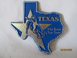 vintage Travel Refrigerator Magnet: 2.25&quot;x2.25&quot; Texas State Shaped w/ Bull Rider - £4.72 GBP