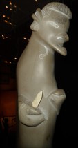 INUIT ESKIMO HUNTER WITH DAGGER. LARGE STONE CARVING. 15-INCHES TALL, 12... - $770.00