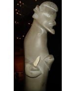 INUIT ESKIMO HUNTER WITH DAGGER. LARGE STONE CARVING. 15-INCHES TALL, 12... - $770.00