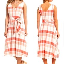 ALEX MARIE REBA DRESS MIDI CLOTH BELT PLAID PAPAYA &amp; IVORY SIZE 4 - $49.90