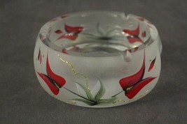 Vintage Lead Crystal Frosted Ashtray Taper Candleholder Hand Painted Red... - £21.85 GBP