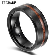 Tigrade Black Ring Men with Wood Line Tungsten Carbide Ring 8mm Cool for Party J - £18.30 GBP