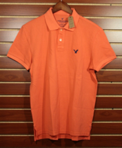 NEW Men&#39;s AEO Classic Fit Polo Shirt Cotton Pique Orange American Eagle MED - $24.74