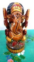 Vintage Wooden Hand Painted Lord Ganesha Statue Hindu Figurine Idol - $59.30