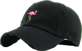 Pink Flamingo Vintage Adjustable Black Distressed Cap Dad Hat by KB Ethos - £14.41 GBP