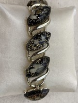 Vtg Clear Encased White On Black Lucite Glitter Gold Tone 6-3/4” Bracelet - £12.86 GBP