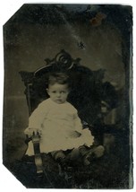 CIRCA 1860&#39;S 1/6th Plate TINTYPE  Adorable Little Child Wearing White Dress - £12.34 GBP