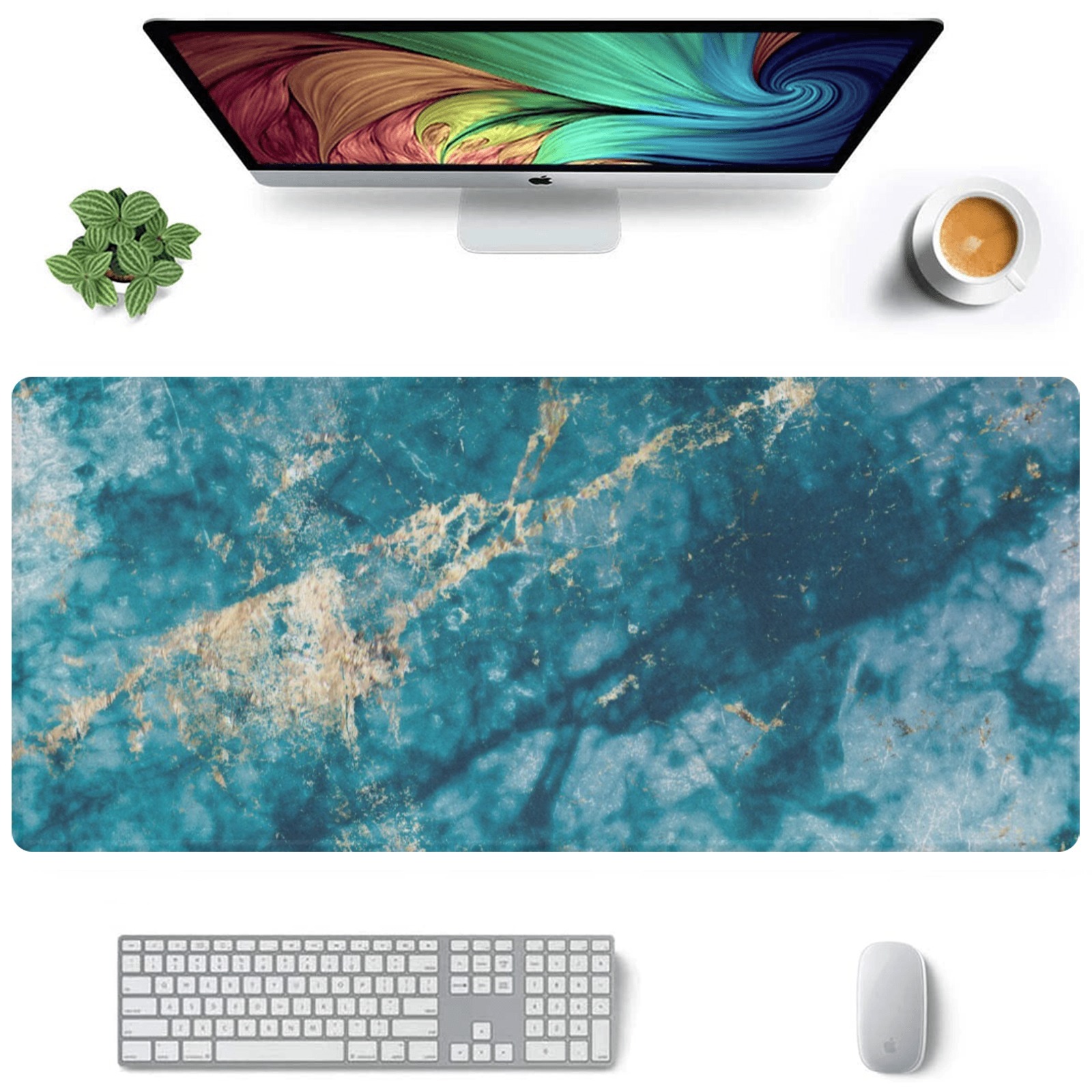 Primary image for Blue Marble Gold Tone Rectangle Mousepad (35"x16")