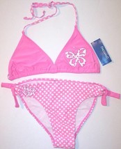 NWT Greendog Girl&#39;s Pink Polka Dot Bikini 2 Pc. Swimsuit, 14 - £13.09 GBP