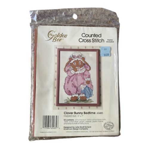 Vintage Golden Bee Counted Cross Stitch Kit Clover Bunny Bedtime #60485  5 x 7 - $6.00