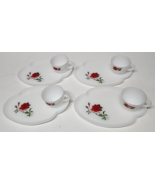 Vintage Federal ROSECREST Milk Glass set of 4 Snack Plates and 4 Cups Re... - $64.34
