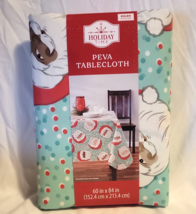 Holiday Time PEVA Tablecloth 60x84&quot; Rectangular Christmas Santa Blue - £10.06 GBP