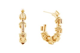 Double Rings Hoop C Shape 14K Yellow Gold Dipped Stud Women's Fashion Earrings - £31.33 GBP