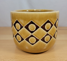 Studio Pottery Round Planter Vase Pot Student Art Yellow Geometric Vintage 6.75W - £19.51 GBP