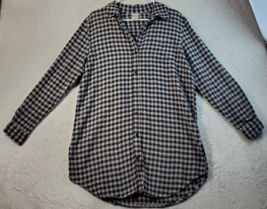 Blair Shirt Women Size Medium White Black Check 100% Cotton Collared Button Down - £13.26 GBP