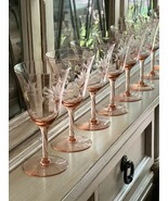 Vintage Tiffin Pink Mid-Century Water Goblets, 8oz Set of 10, Floral Etched - $2,352.09 MXN