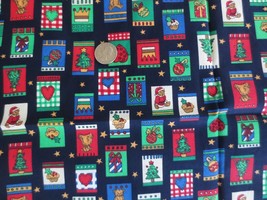 3837. 2003 Navy Christmas Print Craft, Quilting Cotton Fabric - 42&quot; X 2 Yds. - £4.79 GBP