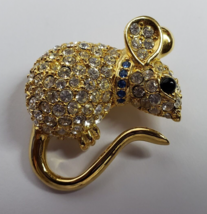 Joan Rivers Mouse Brooch Pin Rhinestones Gold Tone Signed - £34.81 GBP